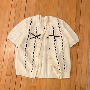 Avec Les Filles Cream Knit Cardigan Black Heart Buttons